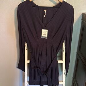 NWT Free People Dark Purple Size S Back in the Spotlight Belted Button Up Shirt